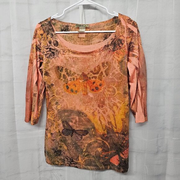Only 9 Orange Pink Y2k Butterfly Forest Fairy Grunge Romantic Goth Tee Shirt M - Picture 9 of 12